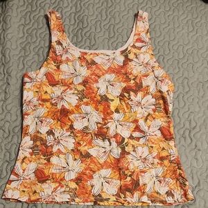 J. Jill Orange and White Floral Tank Top